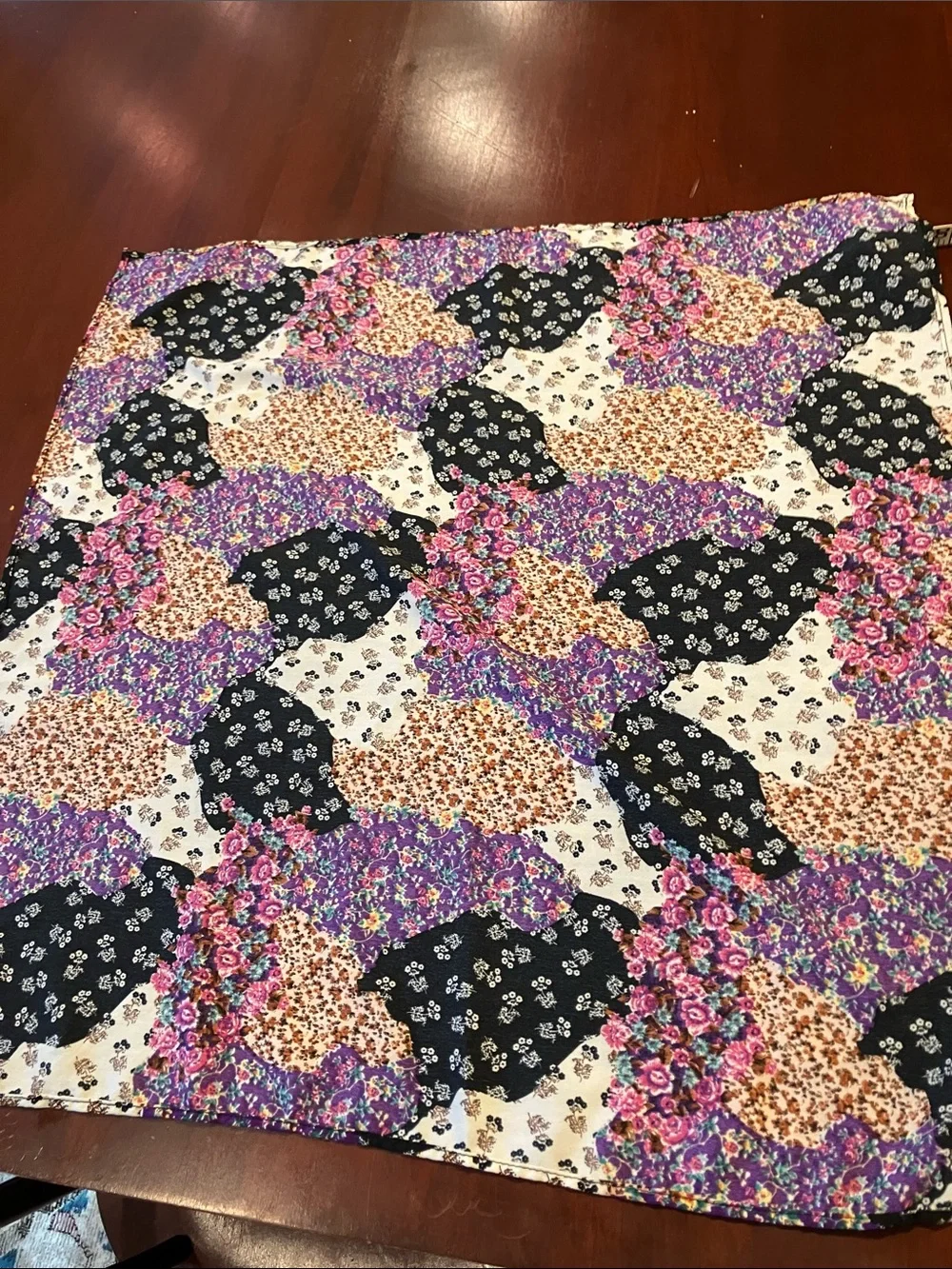 Floral Patchwork Accent Bandana in Black, Purple, Pink
